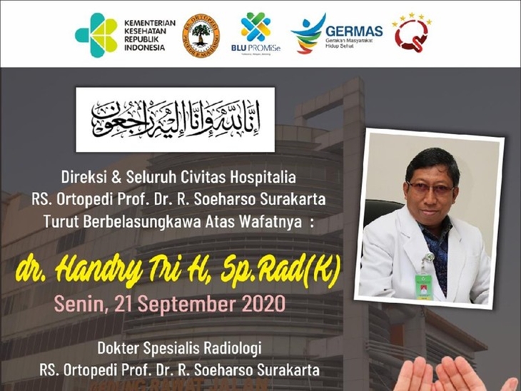 dokter-rs-orthopedi-rso-solo-dr-handry-tri-handojo-spradk-wafat-dalam-kondisi-positif-virus-corona-atau-covid-19_43 Dokter RS Orthopedi (RSO) Solo, Jawa Temgah, dr Handry Tri Handojo SpRad (K) meninggal positif COVID-19. (MP/RSDM Solo)
