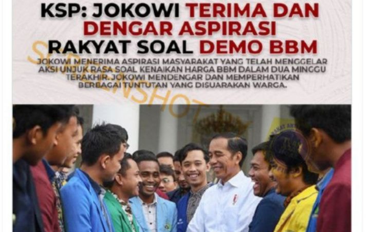 [HOAKS atau FAKTA]: Foto Bareng Mahasiswa, Jokowi Terima Aspirasi Soal Demo BBM