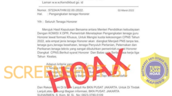 [HOAKS atau FAKTA]: Kemendikbud Angkat Tenaga Honorer Jadi CPNS Tanpa Tes