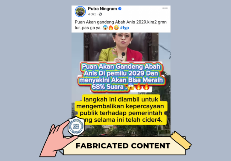 [HOAKS atau FAKTA]: Puan Maharani Gandeng Anies Baswedan di Pilpres 2029, Pede Bisa Raih 68 Persen Suara