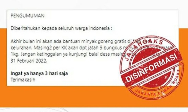 [HOAKS atau FAKTA]: Beredar di WhatsApp, Minyak Goreng Dibagi Gratis Akhir Februari