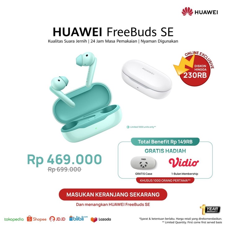 Resmi Meluncur, HUAWEI FreeBuds SE Dibanderol Rp 469 Ribu