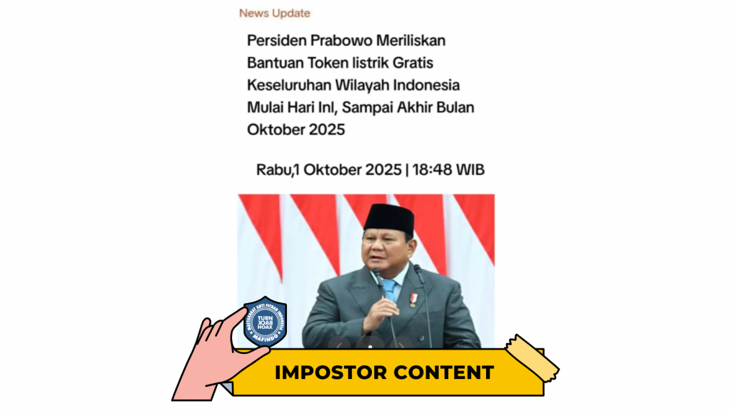 [HOAKS atau FAKTA]: Presiden Prabowo Gratiskan Token Listrik PLN selama Oktober 2025