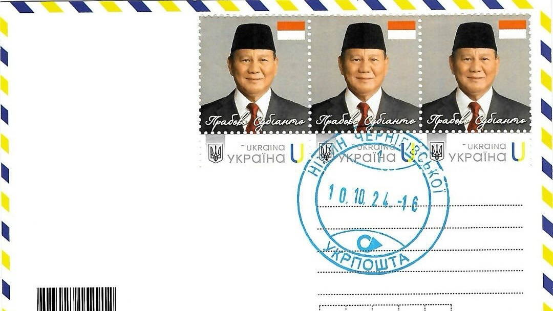 Prangko Rilisan Ukraina Tampilkan Presiden Prabowo Subianto
