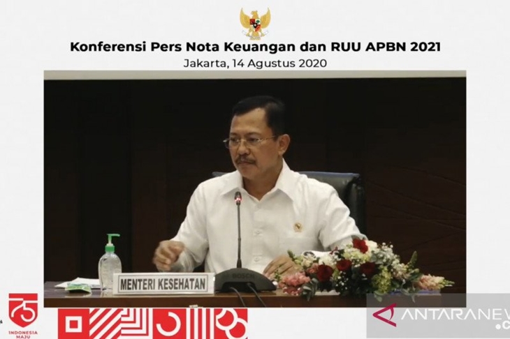 Tangkapan layar Menteri Kesehatan Terawan Agus Putranto dalam jumpa pers nota keuangan dan RUU APBN 2021 di Jakarta, Jumat (14/8/2020). ANTARA/Dewa Wiguna