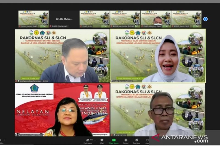 Rapat Koordinasi Nasional (Rakornas) Sekolah Lapang yang dilakukan secara daring, Kamis (28/10/2021). (ANTARA/HO-BMKG)