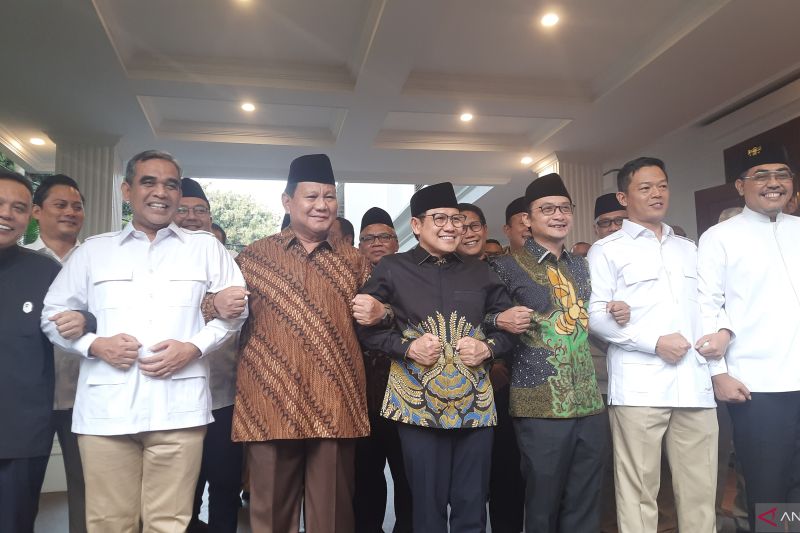 Pertemuan Ketua Umum Partai Gerindra Prabowo Subianto dan Ketua Umum Partai Kebangkitan Bangsa (PKB) Muhaimin Iskandar di Jalan Kertanegara 4, Kebayoran Baru, Jakarta Selatan, Senin (10/4/2023). ANTARA/Narda Margaretha Sinambela