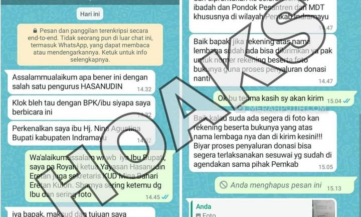 Waspada! Beredar Nomor WhatsApp Penipuan Mengatasnamakan Bupati Indramayu Nina Agustina