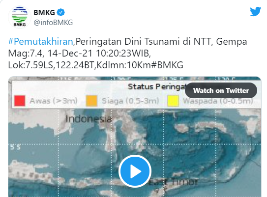 BREAKING NEWS: Gempa Magnitudo 7,4 Guncang Perairan Larantuka, Berpotensi Tsunami