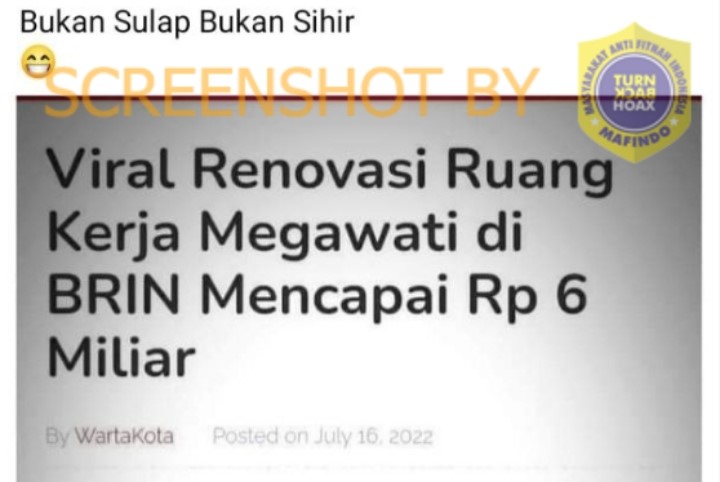[HOAKS atau FAKTA]: Renovasi Ruang Kerja Megawati di BRIN Mencapai Miliaran Rupiah