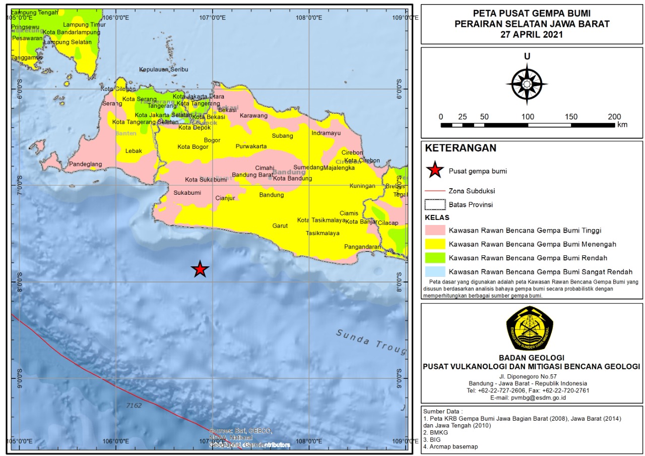 Peta Gempa Bumi di Sukabumi. (Foto: Badan Geologi)