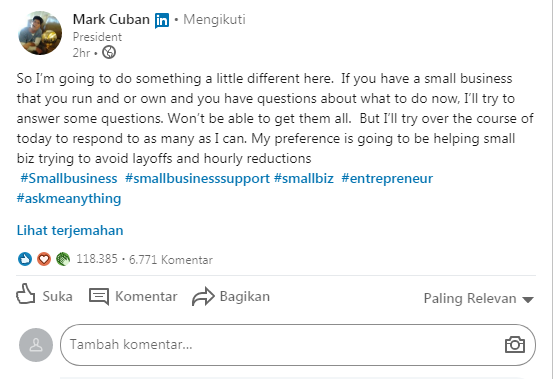 Mark Cuban Jawab Keluhan Pebisnis Kecil Selama Pandemi COVID-19