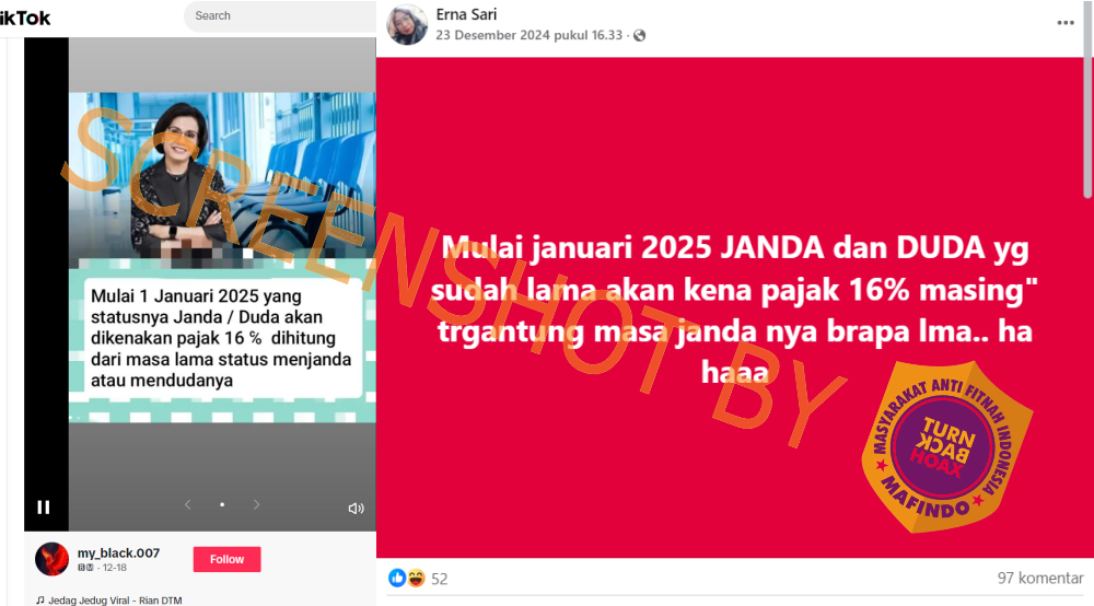 [HOAKS atau FAKTA]: Janda dan Duda akan Dikenakan Pajak 16 Persen