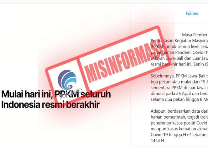 [HOAKS atau FAKTA]: PPKM di Seluruh Indonesia Resmi Dihentikan