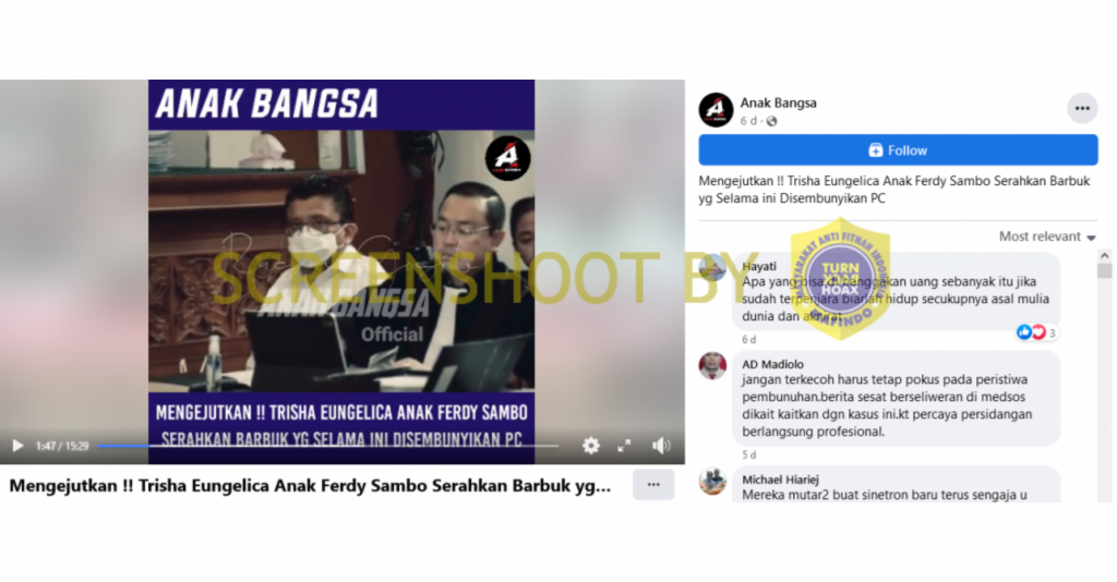 [HOAKS atau FAKTA]: Anak Ferdy Sambo Serahkan Barang Bukti yang Selama ini Disembunyikan