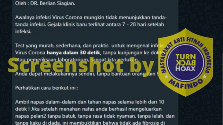 [HOAKS atau FAKTA]: Tahan Napas 10 Detik Deteksi COVID-19