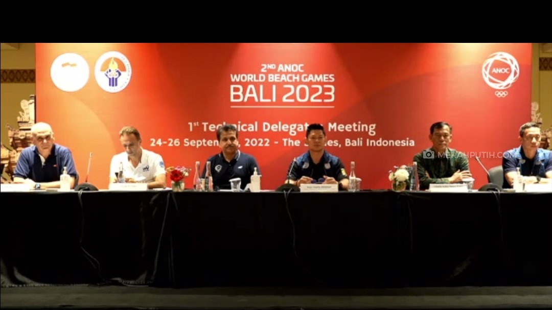 Jumpa pers ANOC World Beach Games 2023 di Bali yang dihadiri Ketua NOC Indonesia, Raja Sapta Oktohari. Foto: MP/Asropih