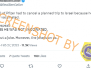 [HOAKS atau FAKTA]: CEO Pfizer Batal ke Israel karena Belum Divaksin Lengkap