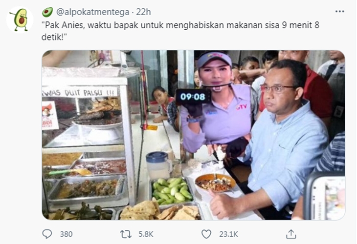Tangkapan layar Twitter soal meme Gubernur DKI Anies Baswedan makan di warteg. (Foto: MP/Twitter)