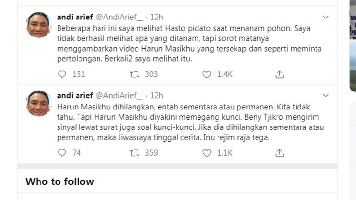 Tangkapan layar Twitter Andi Arief. (Foto: Twitter @AndiArief_)