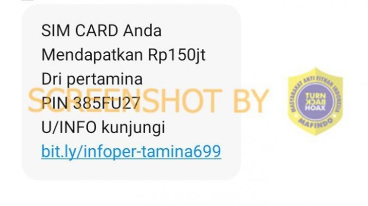 [HOAKS atau FAKTA]: Pertamina Bagi-bagi Hadiah Rp 150 Juta Lewat SMS