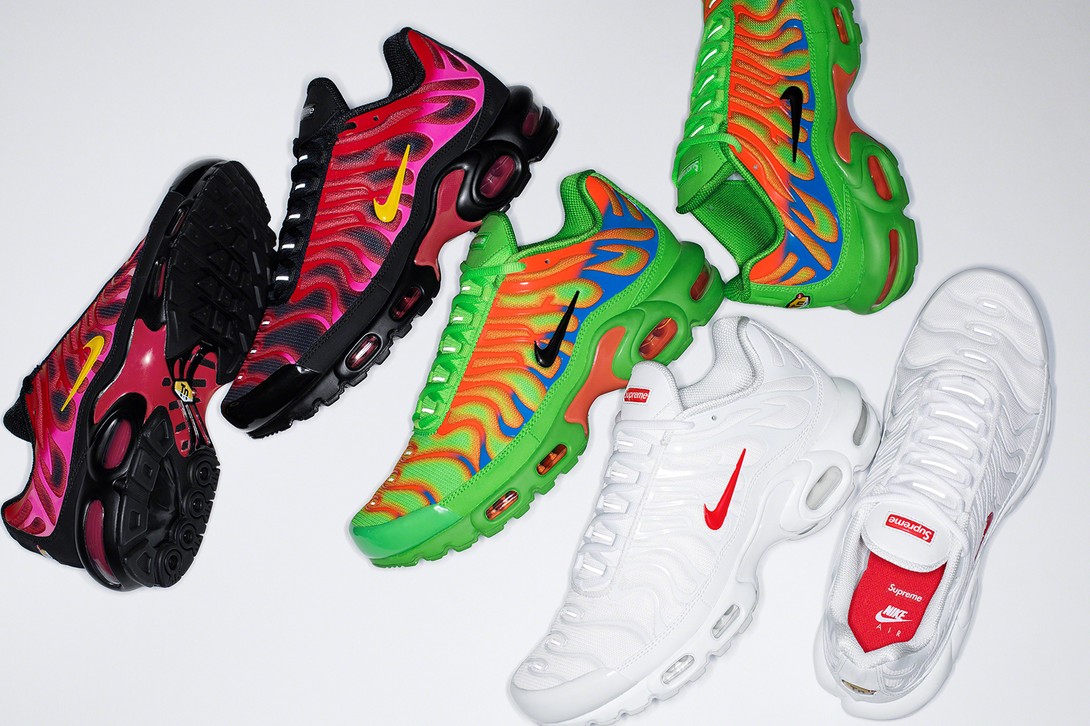 Ketiga pilihan warna Supreme x Nike Air Max Plus TN. (Foto Hypebeast)