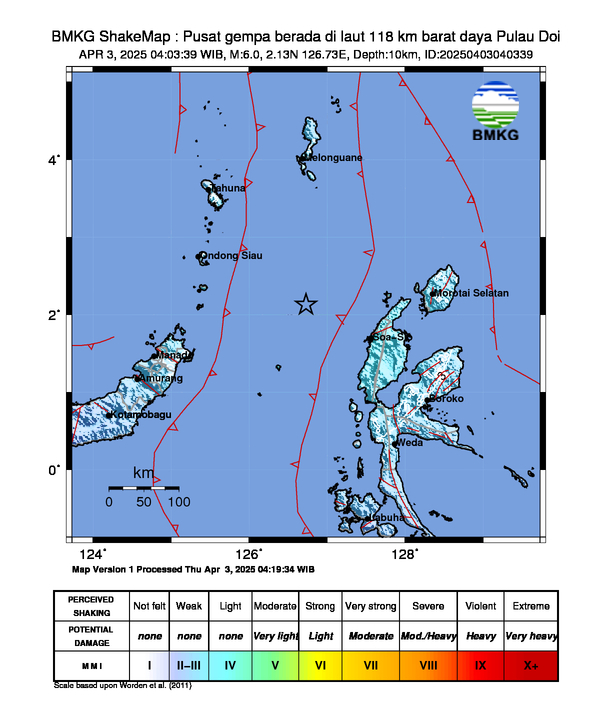Gempa Berkekuatan Magnitudo 6,0 Guncang Pulau Doi Maluku Utara Pagi ini, Tak Berpotensi Tsunami