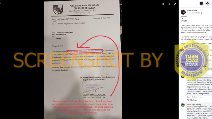 Tangklapan layar hoaks penarikan vaksin. Foto: Mafindo)