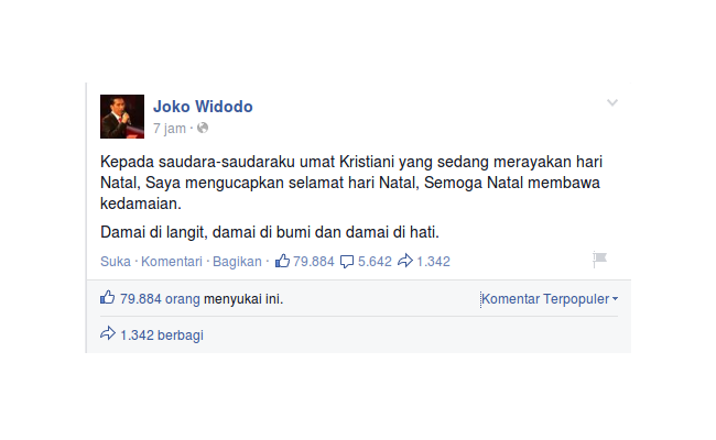 Presiden Jokowi Ucapkan Selamat Natal