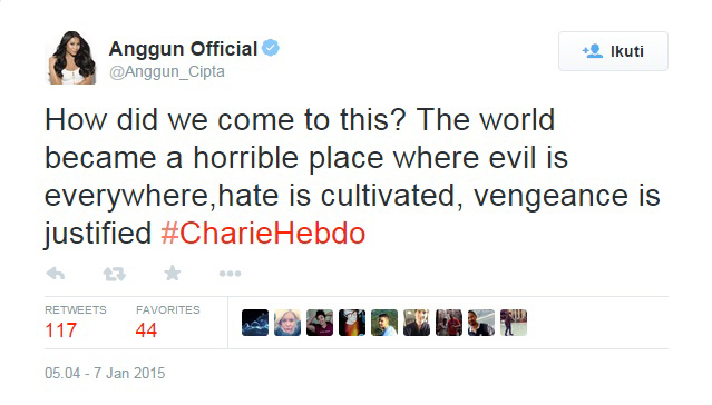 Anggun Berduka atas Penyerangan Brutal Kantor Majalah Charlie Hebdo