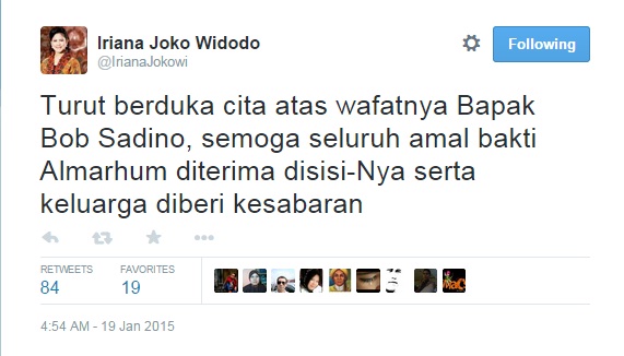 Bob Sadino Meninggal, Iriana Jokowi Ucapkan Belasungkawa