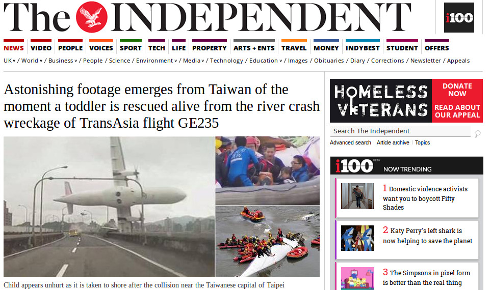 Seorang Bocah Selamat dalam Kecelakaan Pesawat TransAsia Airways