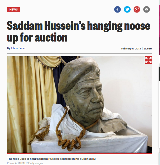 Dilelang: Tali Bekas Menggantung Saddam Hussein Rp 88 Miliar