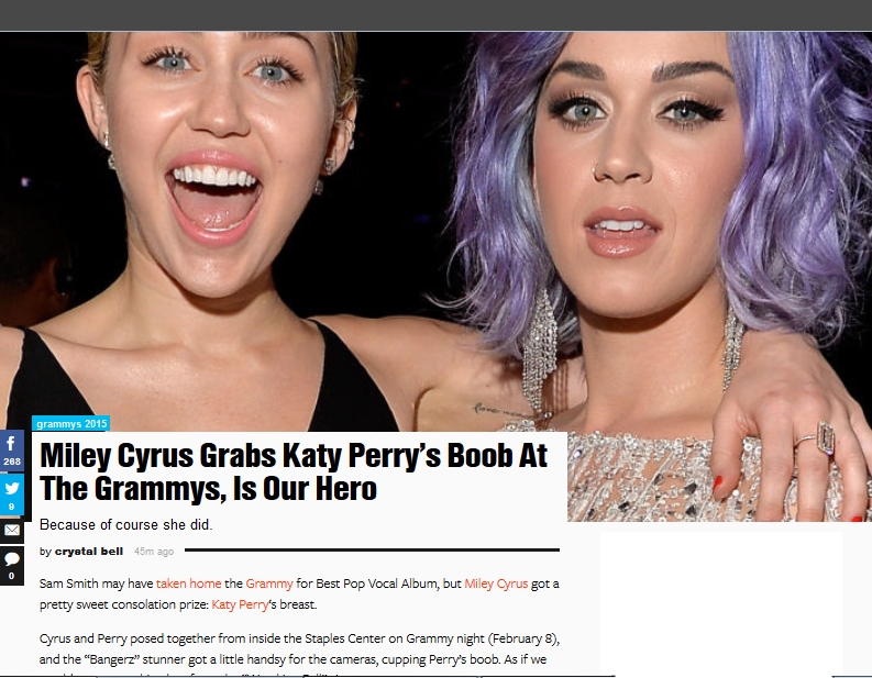 Kalah di Grammy, Miley Cyrus Pegang Payudara Katy Perry
