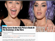 Kalah di Grammy, Miley Cyrus Pegang Payudara Katy Perry