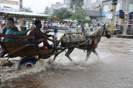 Banjir, Warga Kelapa Gading Gunakan Delman sebagai Alat Transportasi