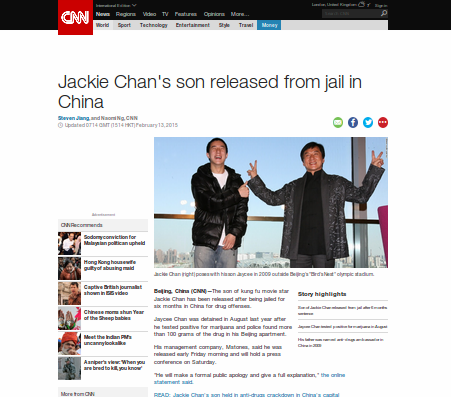 Anak Jackie Chan Keluar dari Penjara