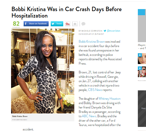 4 Hari Sebelum Koma, Bobbi Kristina Alami Kecelakaan Mobil