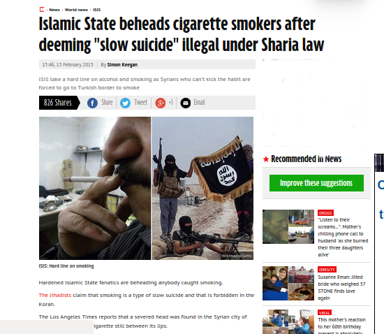 Jangan Merokok di Kawasan ISIS jika Tak Ingin Dipenggal