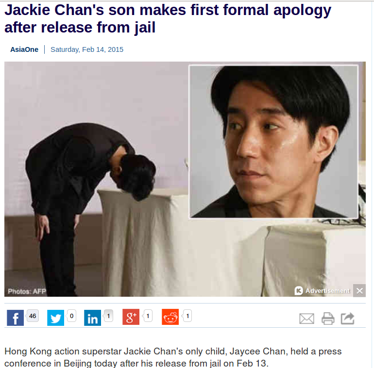 Permohonan Maaf Anak Jackie Chan Kepada Publik