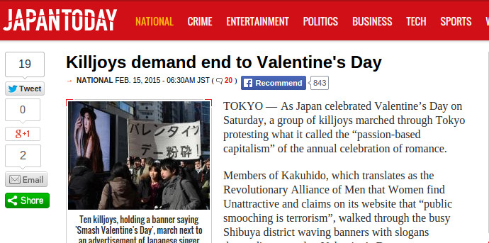Aksi Tolak Hari Valentine di Jepang