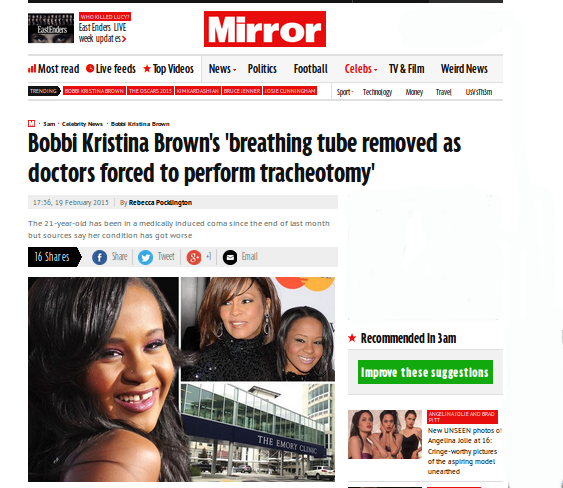 Dokter Lepas Alat Bantu Pernapasan pada Anak Whitney Houston