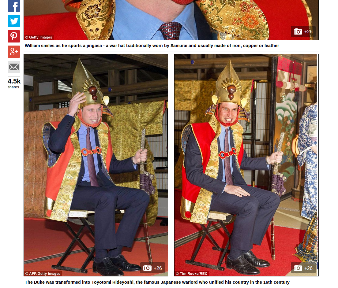 Pangeran William jadi Kesatria Samurai