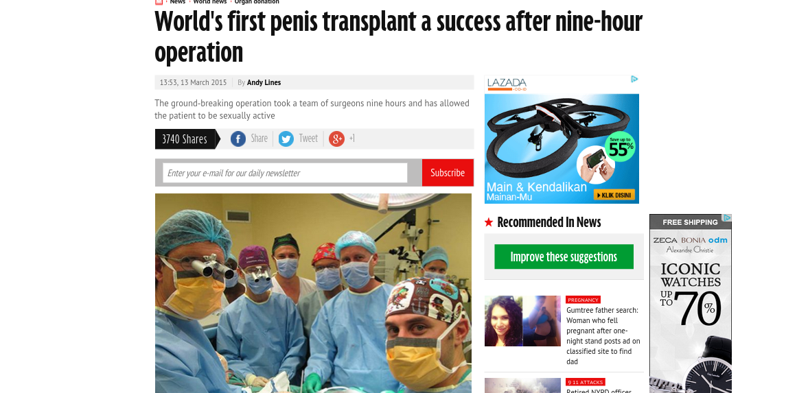 Transplantasi Penis Pertama di Dunia Sukses