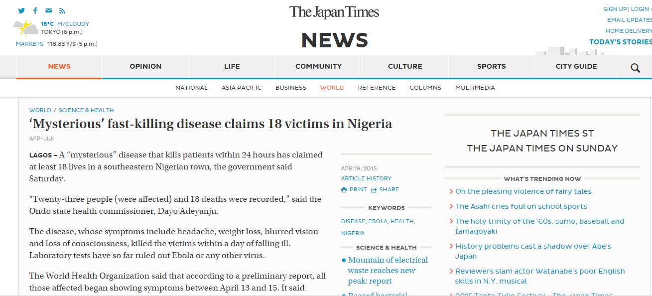 Penyakit Misterius Tewaskan 18 Warga Nigeria