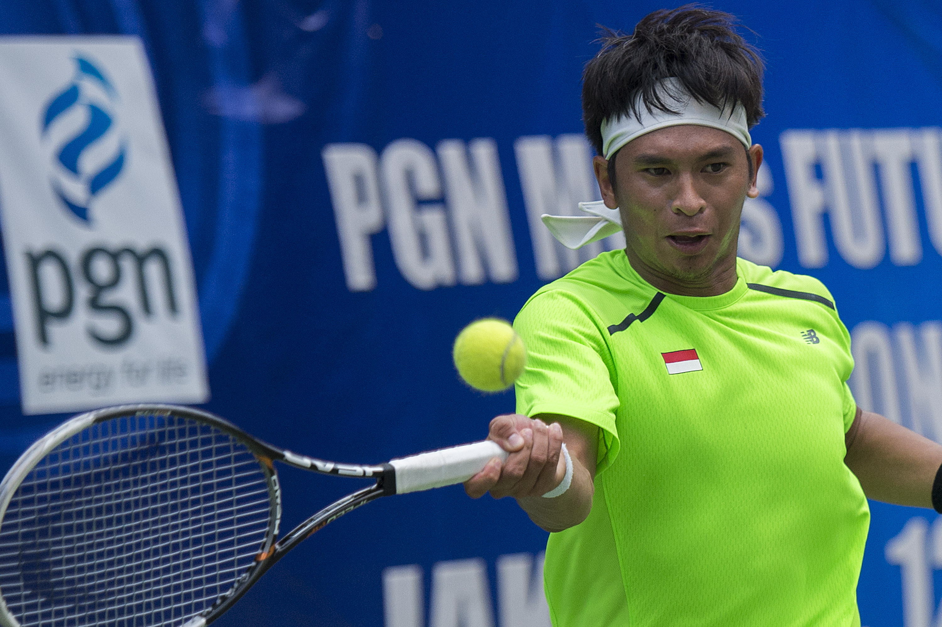 Aksi Christopher Rungkat di Kejuaraan Tenis PGN