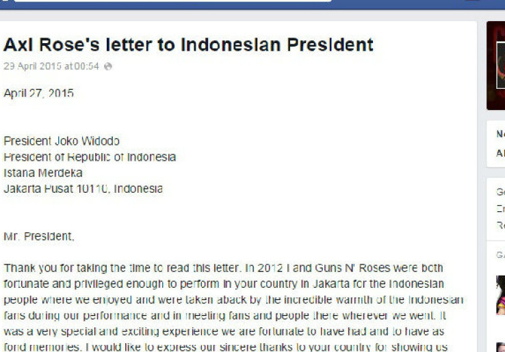 Surat Terbuka Axl Rose untuk Presiden Jokowi