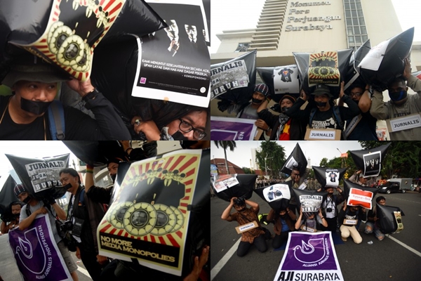Aksi Aliansi Jurnalis Independen Surabaya di Hari Buruh Sedunia