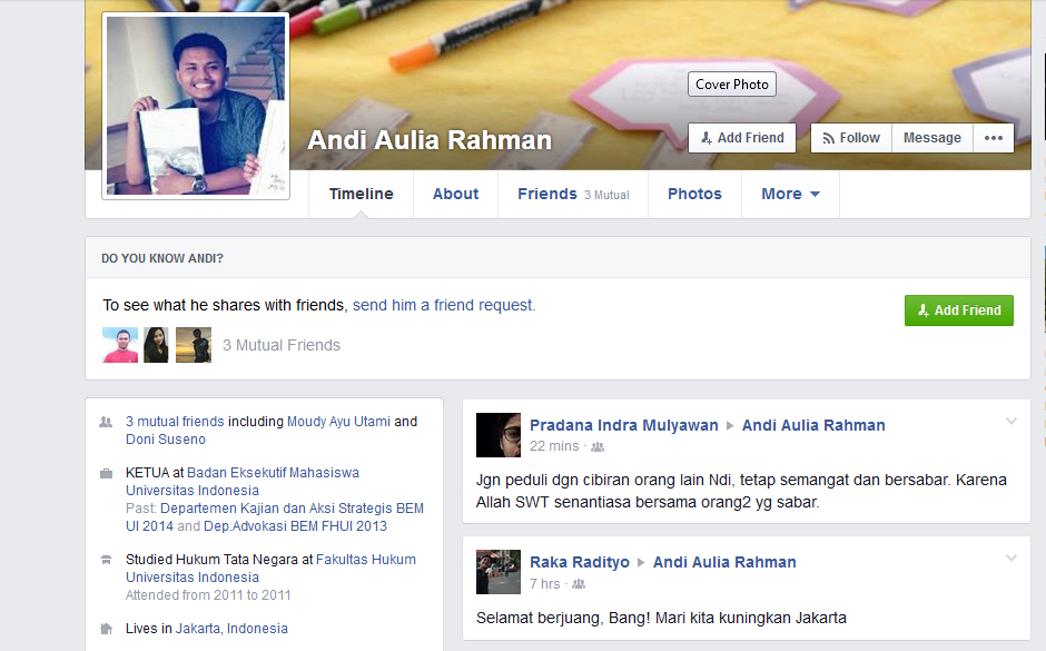 Ketua BEM UI Andi Aulia Rahman Dicerca