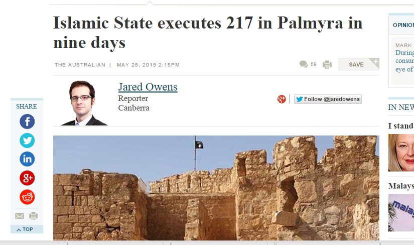 Hanya 9 Hari ISIS Bunuh 217 Orang di Kota Palmyra